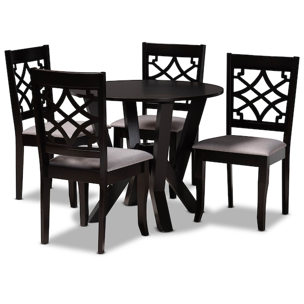 Baxton Studio Alisa Grey Upholstered and Dark Brown Finished Wood 5-Piece Dining Set 172-9728-10900 - main